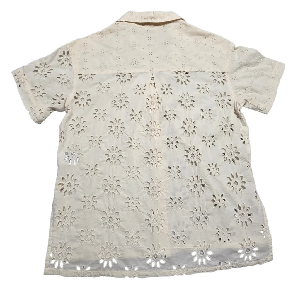 American Eagle Eyelet Button Down Shirt Cream Beige Top Blouse XSmall NWT